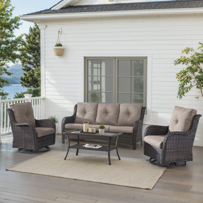 Carolina 5-Person Square Outdoor Conversation Set With 3-Seat Sofa And Coffee Table