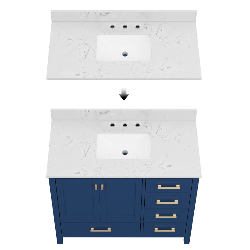 Meuble-lavabo de 42 po en bois massif bleu avec lavabo et armoire de rangement intégrés