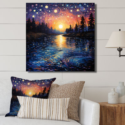 Vangogh Twilight Reflections Pointillism Framed On Canvas by Vincent Van Gogh Painting