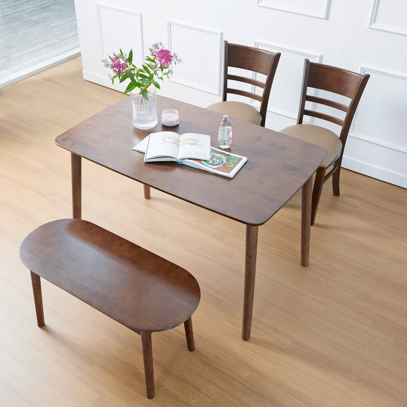 Ensemble de table de salle à manger moderne en bois d'hévéa massif pour 4 personnes Rowley, Noyer