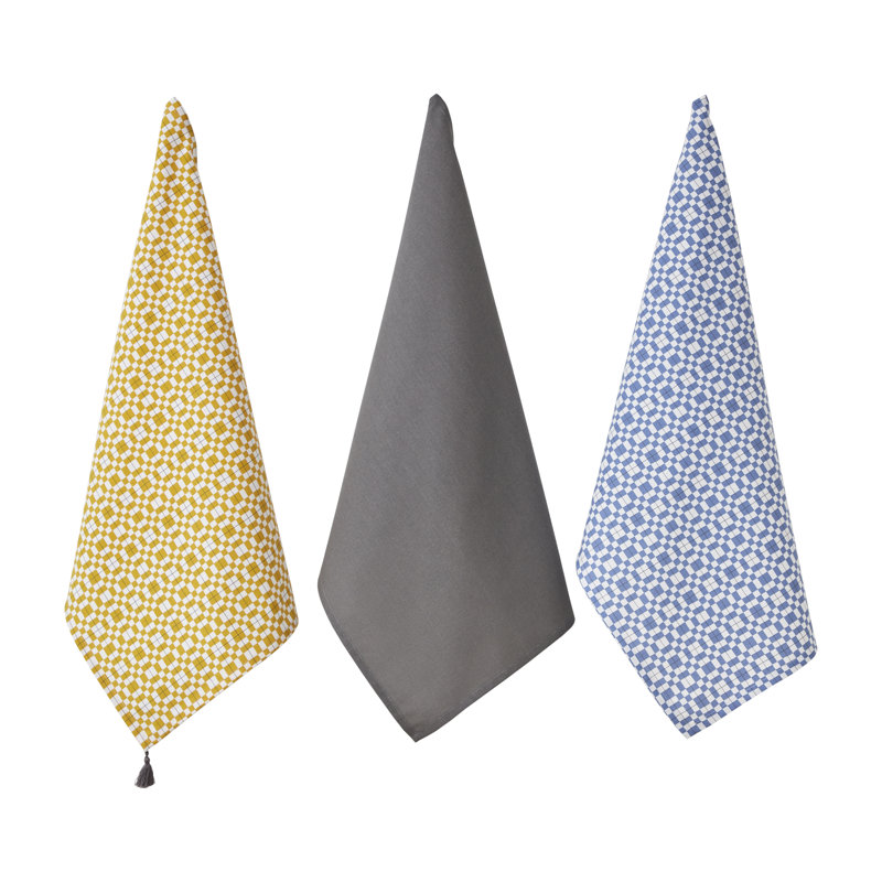 Tea Towel Kitchen Towel, Grey/Orange, 3
