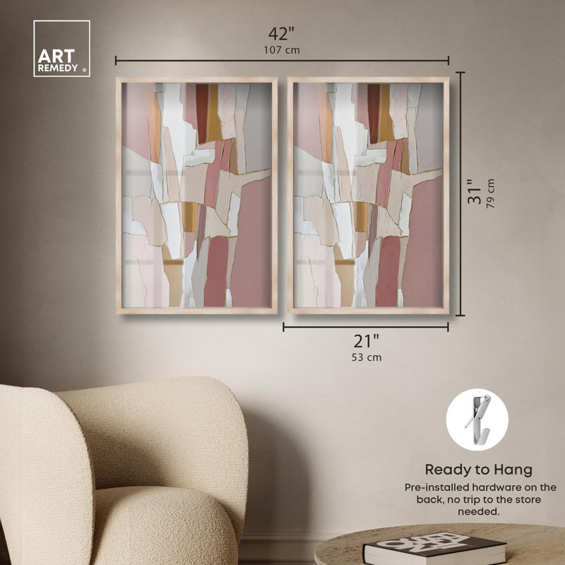 Gilded Stripes Duet Shadowbox Print Boho Beige Wall Art Set by Art Remedy, Black Frame, 10 x 15, 31" H x 21" W, Blonde Frame