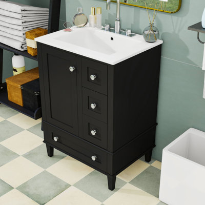 Meuble-lavabo autoportant moderne avec lavabo en céramique durable, rangement spacieux et tiroirs à fermeture en douceur