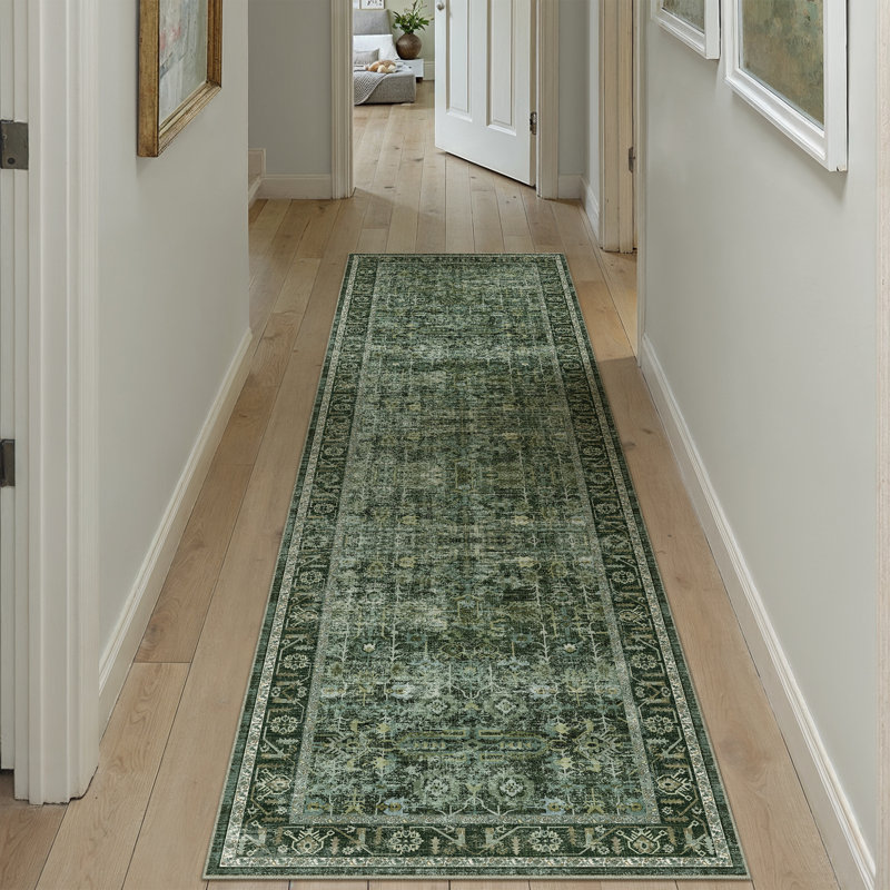Tapis lavable Dillian Vintage pour salon avec envers antidérapant, Tapis de couloir 2 pi x 8 pi