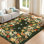 Tapis floral rétro antidérapant 8 x 10 po, tapis botanique lavable, revêtement de sol doux et non délestable, revêtement de sol pliable à poils courts, tapis imprimé pour le salon, vert