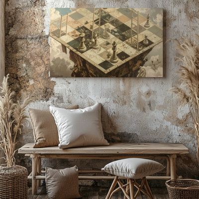 Reproduction d'art sur toile surélevé, échiquier surréel, stratégie dans un monde, toile prête à accrocher