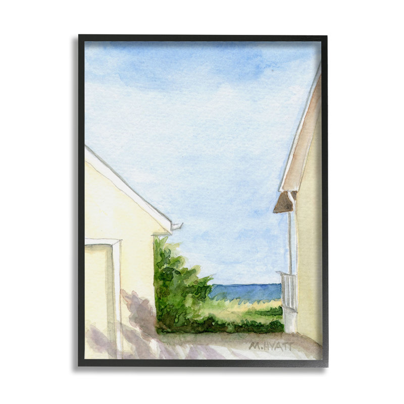 Océan, falaise, entre-deux, plage, chalet, architecture, Giclée encadrée noir minuit, H 20 po x l 16 po