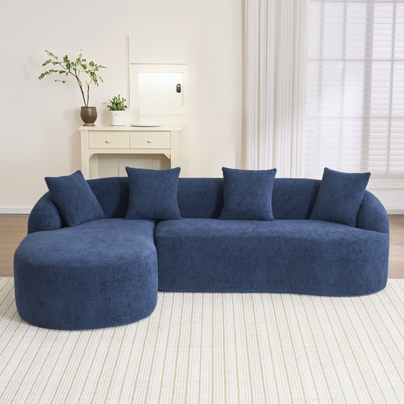 Canapé modulaire en L en éponge à compression complète avec méridienne incurvée, canapé modulaire en chenille, haute densité 30D pour le salon en appartement
