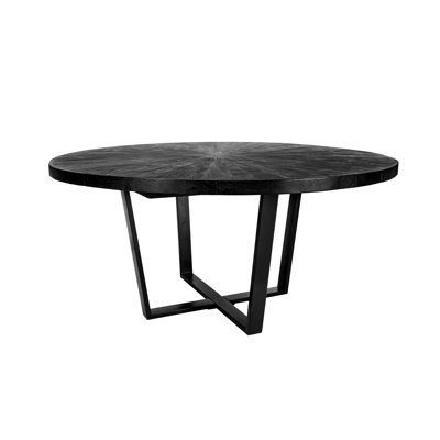 63" Round Dining Table with Cross-Leg Base, Black MDF and Solid Wood