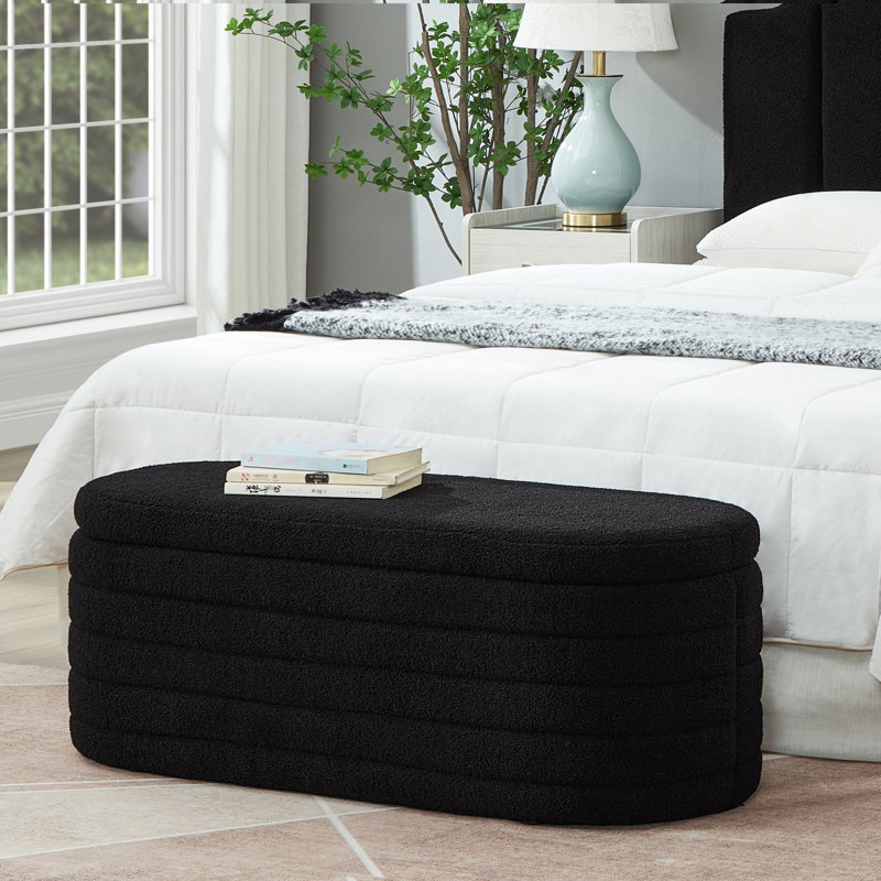 Hazelzet Fabric Upholstered Storage Bench, Black