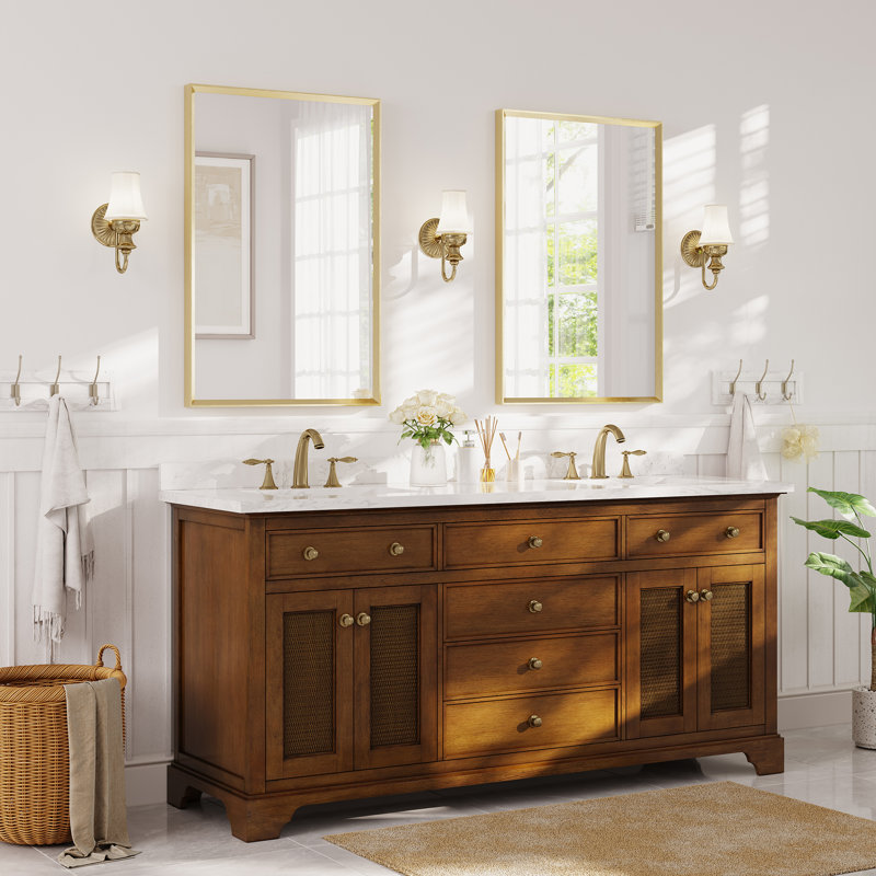 Bathroom Vanity Mirror with Tempered Glass and Aluminum Frame, Brushed Gold, 24" x 36"