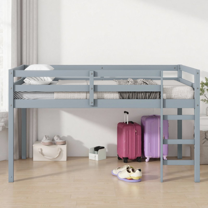 Lit mezzanine pour enfants avec échelle et garde-corps de sécurité pour enfants, Gris