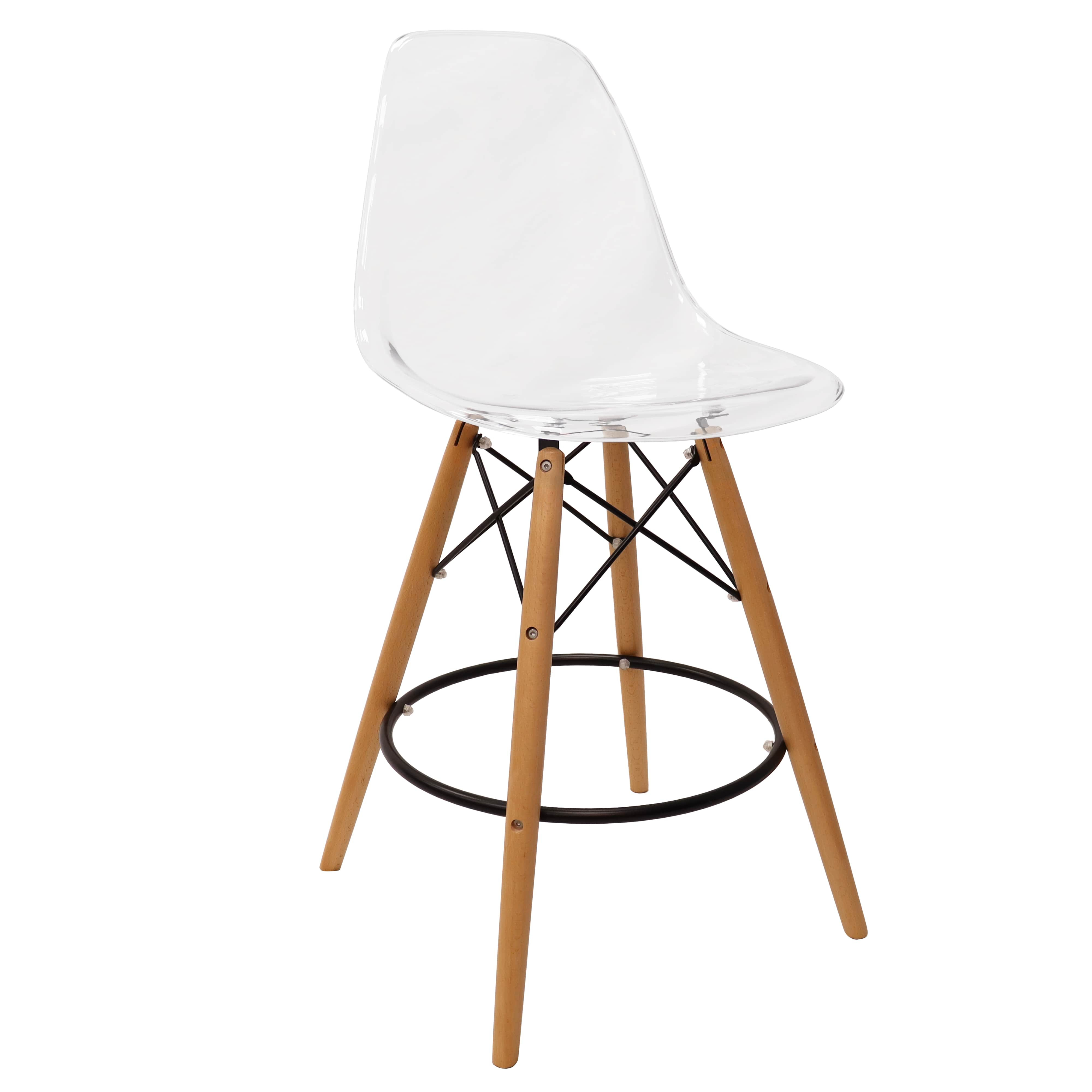 Oliver Dover MidCentury Modern Plastic Barstool With Beech Wood