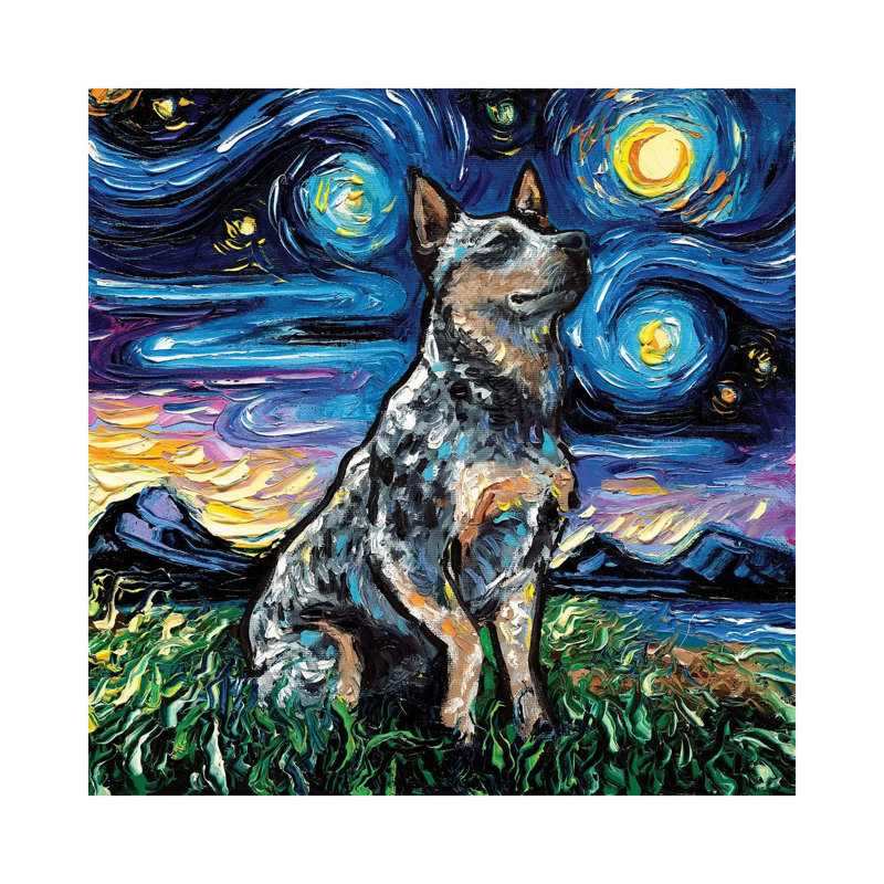 Blue Heeler Night 1 Piece Wrapped Canvas Painting, 30.48 cm H x 30.48 cm W