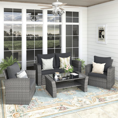 Arora 4 Piece Rattan Sofa Seating Group with Back&Seat Cushions