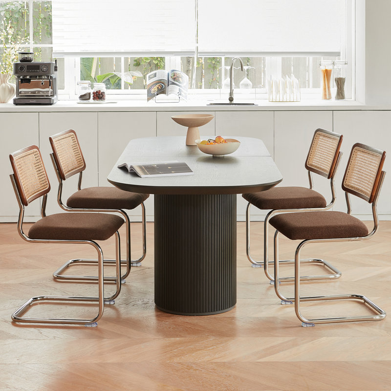 Ensemble de 4 chaises de salle à manger en rotin brun, chaises de cuisine modernes en bois de style Mid-Century, chaises de salle à manger en canne à dossier en filet, chaise Cesca avec pieds en métal chromé