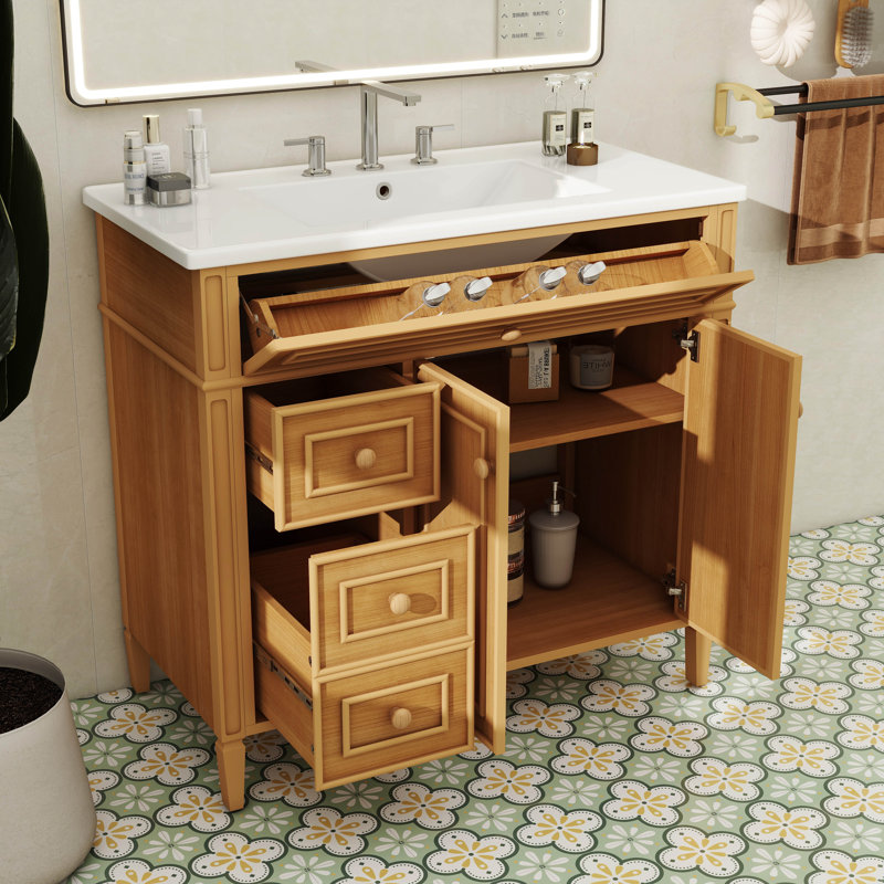 Meuble-lavabo en bois 36 po avec lavabo 36 po, tiroir rabattable, 3 tiroirs