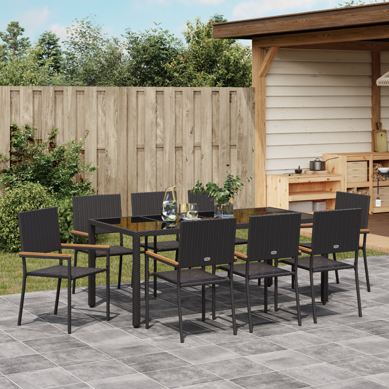 9 Piece Garden Dining Set Poly Rattan, Black