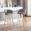 Lot de 2 tabourets de bar de 76 cm (30 pouces), revêtement en velours gris, piètement doré et repose-pieds pour un intérieur élégant. Assise stable et rembourrée de mousse.