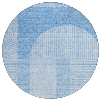 Tapis d'intérieur rond lavable géométrique bleu ciel et bleu denim HomeRoots 8 pi
