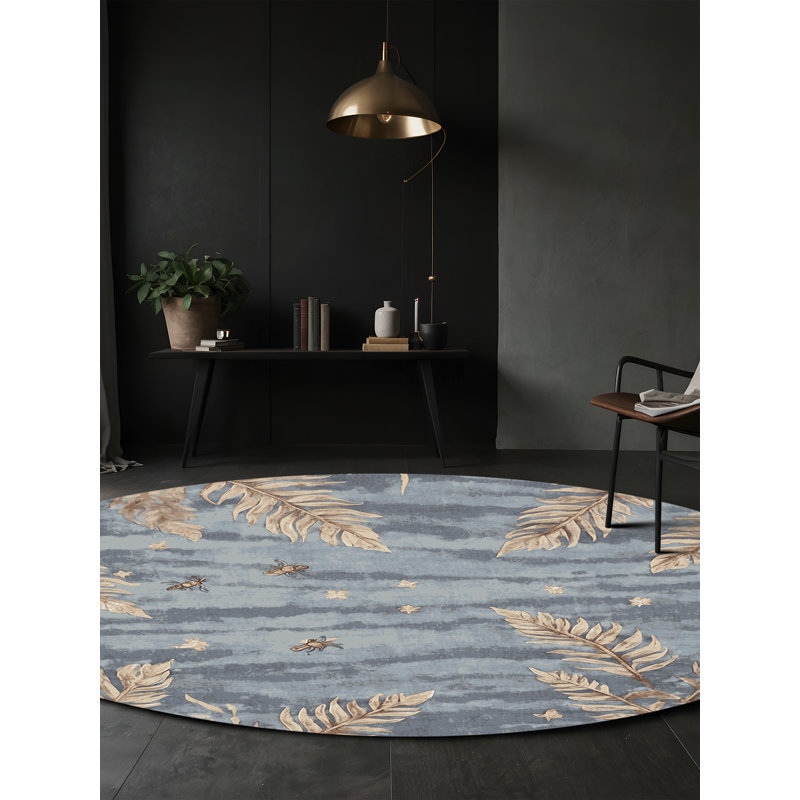 Tapis gris lavable à la machine, Rond 5 pi