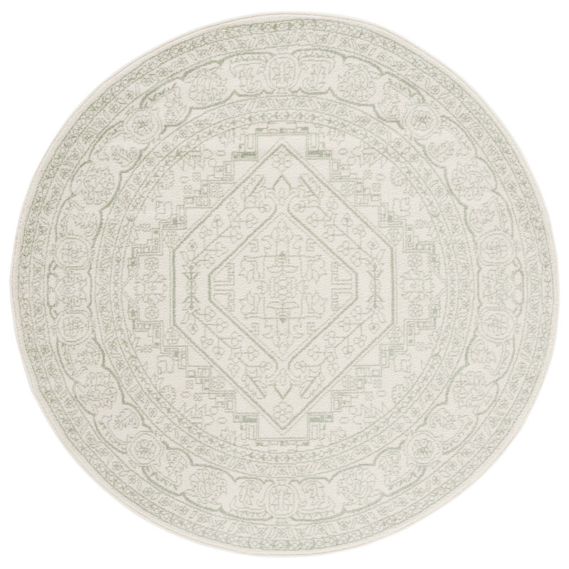 Arrietty Oriental Machine Made Area Rug in Sage/Ivory, Round 6', Sage/Ivory