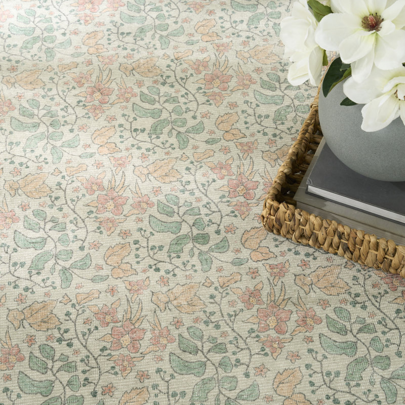 Botanical Washables 7'6" x 9'10" Green Multicolor Farmhouse Indoor Rug, Rectangle 7'6" x 9'10", Multicolor Green