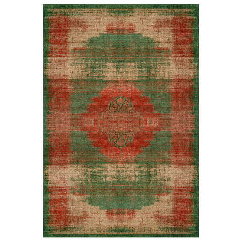 Greysi Collection Digital Print Cotton-Polyester Green Red Oriental Rug, Rectangle 2'8" x 5'