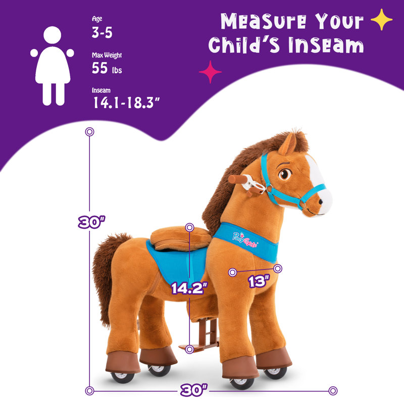 Model E Ride On Horse, H 29,9 po x l 13 po x P 29,9 po, Brun