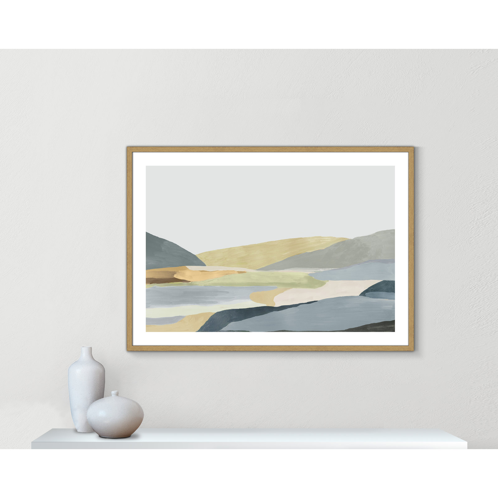Blair "Warm Hills II" Painting, 29.5" H x 41.5" W x 0.75" D, Beige Framed Paper