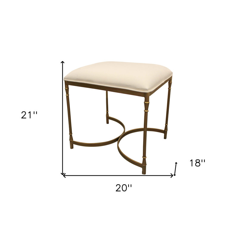 Chaise de coiffeuse de 20 po en tissu ivoire et laiton et fer