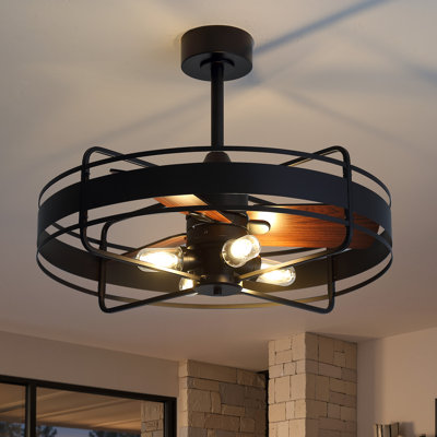 Ventilateur de plafond grillagé de 71 cm (28 po) avec lumière et télécommande, moteur à courant continu