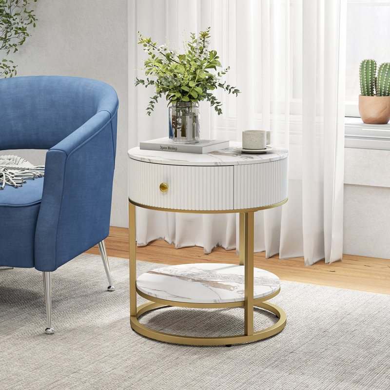 Frame End Table, Calacatta Gold/Gold, Gold