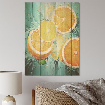 Yellow Citrus Harvest - Fruits On Wood Print