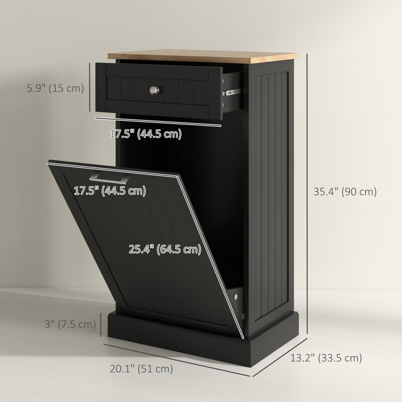 Lynnsay Tilt Out Trash Cabinet, Hidden Garbage Bin Cabinet with Drawer, Black