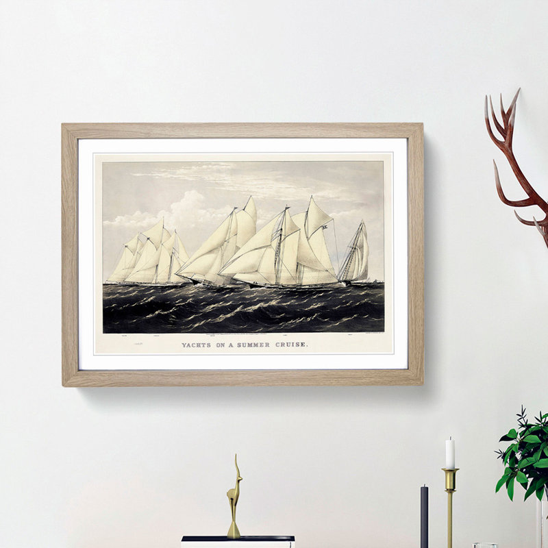 Yachts on a Summer Cruise - Picture Frame Painting Print, Oak Framed, 36cm H x 48cm W x 2cm D