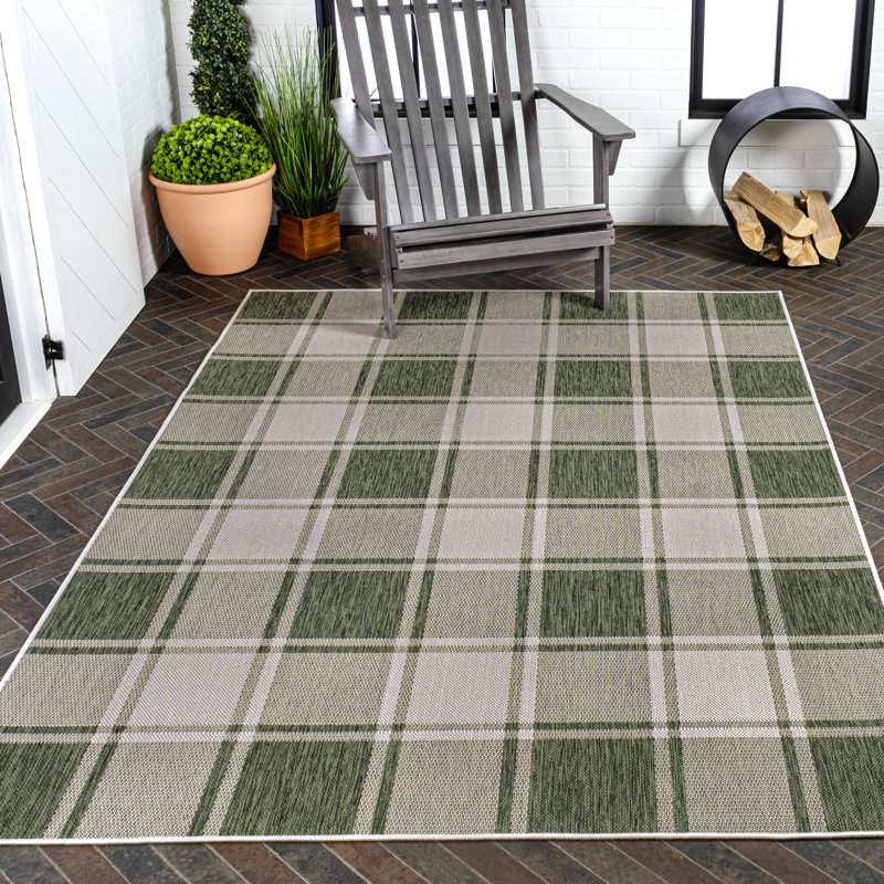 Sabine Traditional Farmhouse Bold Gingham Green/Cream Indoor/Outdoor Rug, Rectangle 2'11" x 4'11"