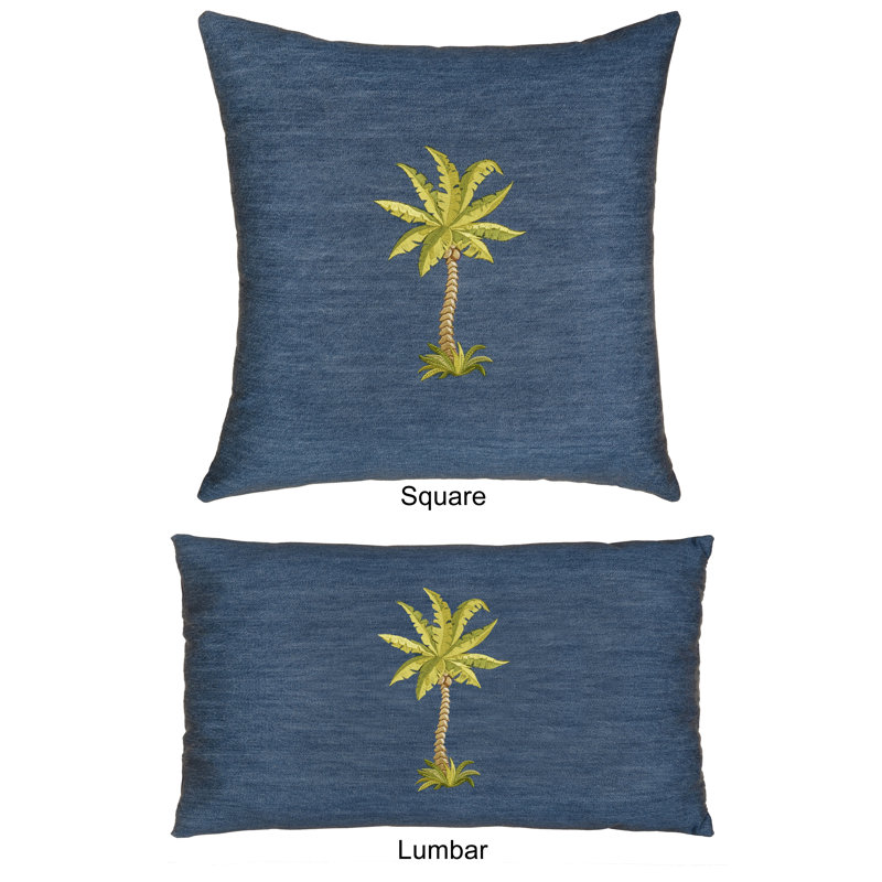 Colton Denim Blue Embroidered Cotton Rectangle Throw Pillow