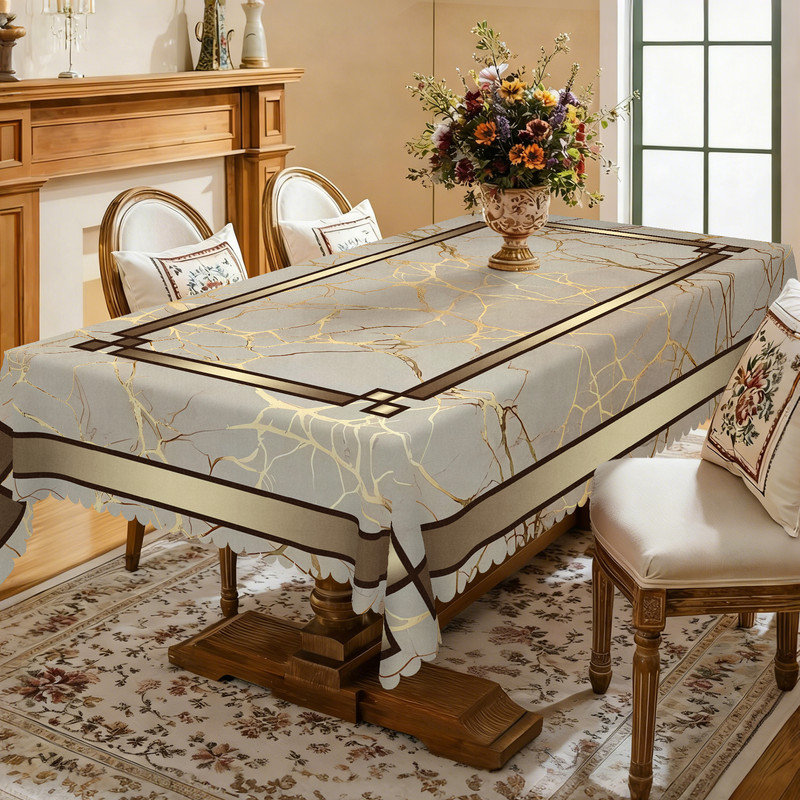Machine-washable polyester tablecloth with minimalist design, 86" L x 60" W