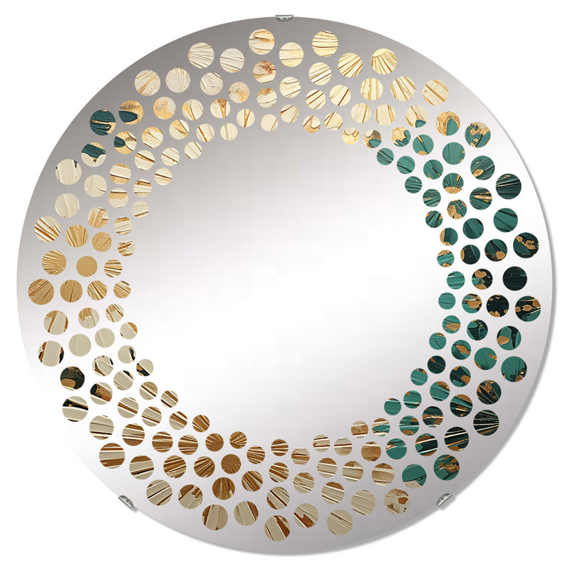 A Shower Of Fireworks - Polka Dot Wall Mirror-Round, 31.4" x 31.4", Gold/Green