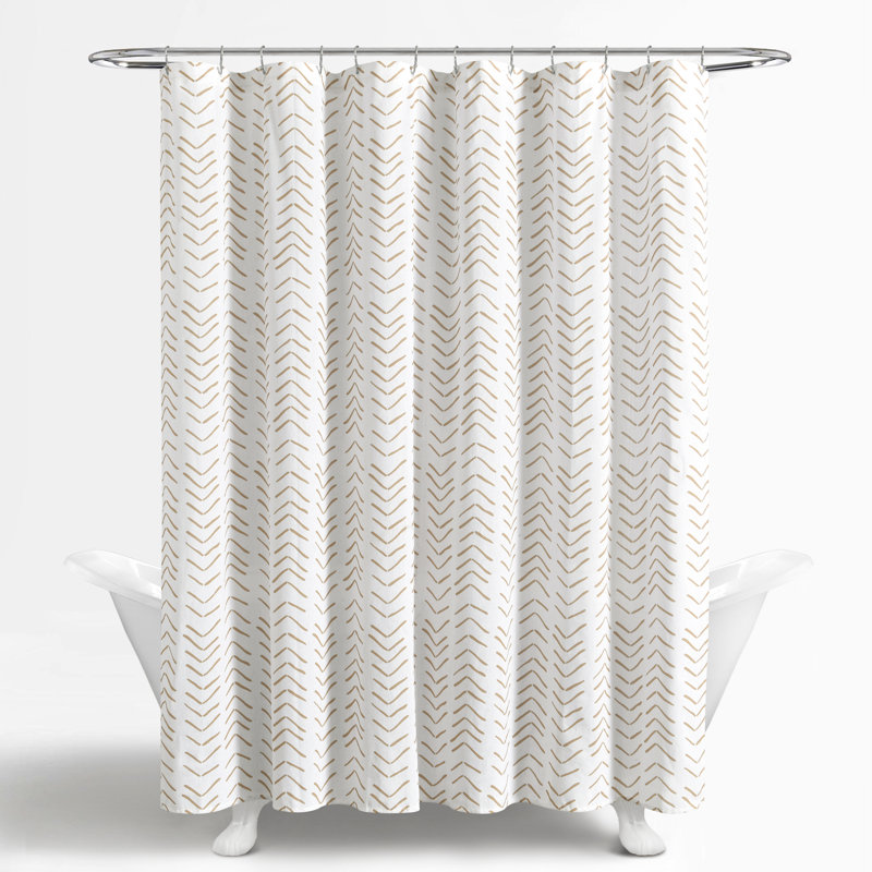 Cotton Blend Chevron / Zig Zag Shower Curtain, Wheat