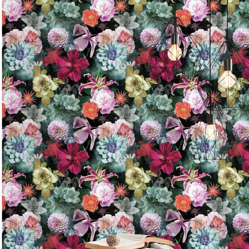 Rouleau de papier peint adhésif L 18,86 pi x l 18 po Blooms, Rouge/bleu