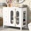 Meuble-lavabo de 36 pouces avec portes doubles en verre, 3 tiroirs, structure en bois massif, finition blanche, lavabo en céramique lisse, stable et facile à entretenir