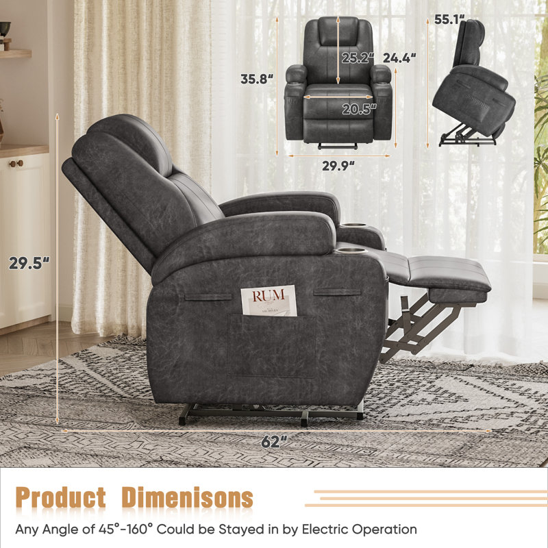 Yanel Power Lift Massage Zero Gravity Recliner, Dark Gray