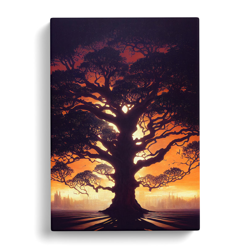 Tree At Sunset - Wall Art, Wrapped Canvas, 50cm H x 35cm W, No Matte