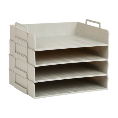 Stackable Paper Tray, Desktop Organizer, File Storage, Office, Plastic, 4 Pcs., Beige