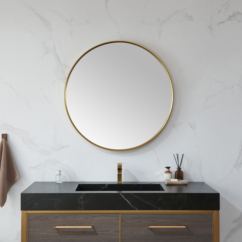 Kaliea Metal Flat Wall Mirror, Brushed Gold, 35.4'' x 35.4''