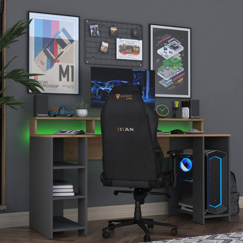 Bureau d'étude moderne, noyer et anthracite, 63,0 po x 35,2 po x 21,7 po | Panneau de particules 100% mélamine de qualité E1, épaisseur: 0,7 pouce | Conception élégante et fonctionnelle pour le bureau personnel, facile à nettoyer et durable