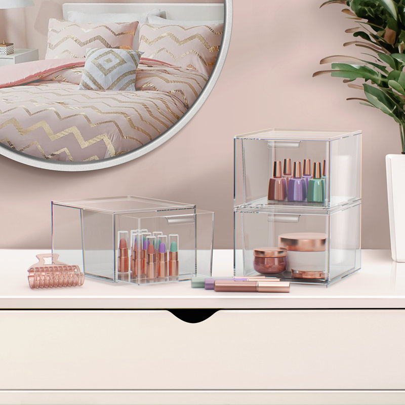  3 Pack Clear Stackable Acrylic Makeup Drawers and Vanity Organizers