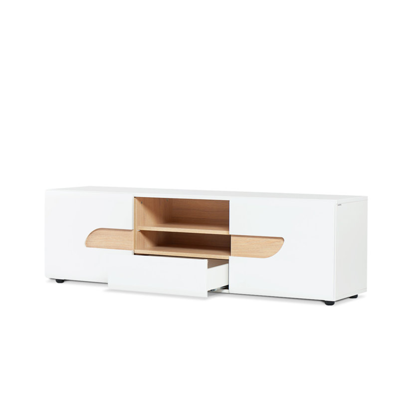 Goddard Unfinished TV Stand for TVs up to 70, Matt white/High-gloss white/Oak
